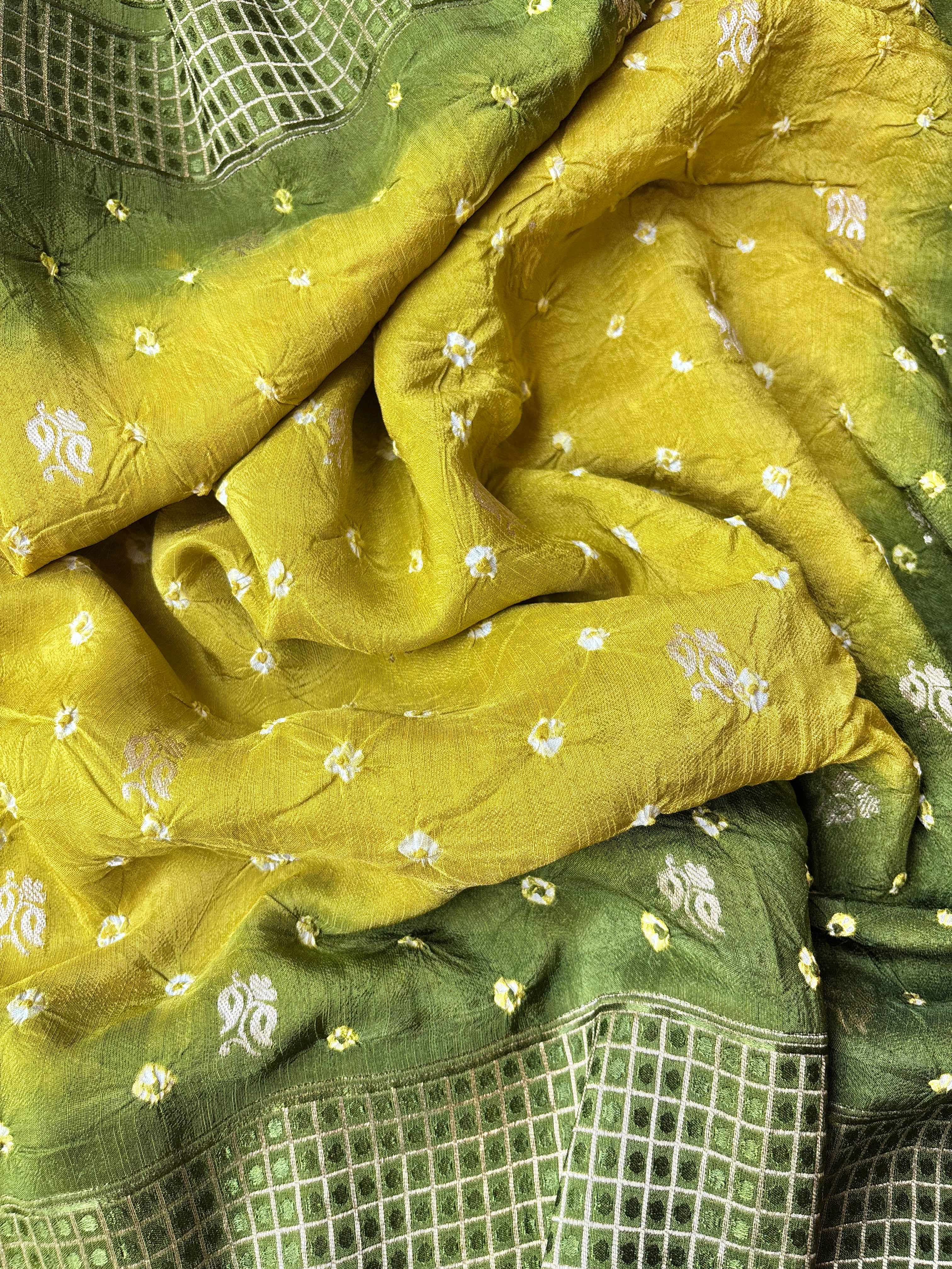 Yellow with Green Bandhini Saree